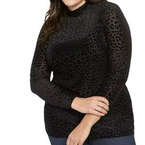 Plus Size 38 Womens Sheer Black Leopard Print Mesh Stretch Top Lane Bryant Black